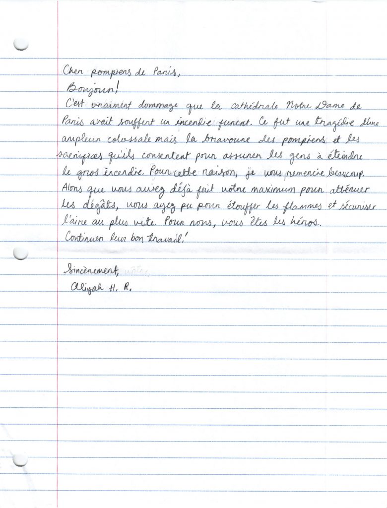 lettres US aux Sapeurs-pompiers de Paris