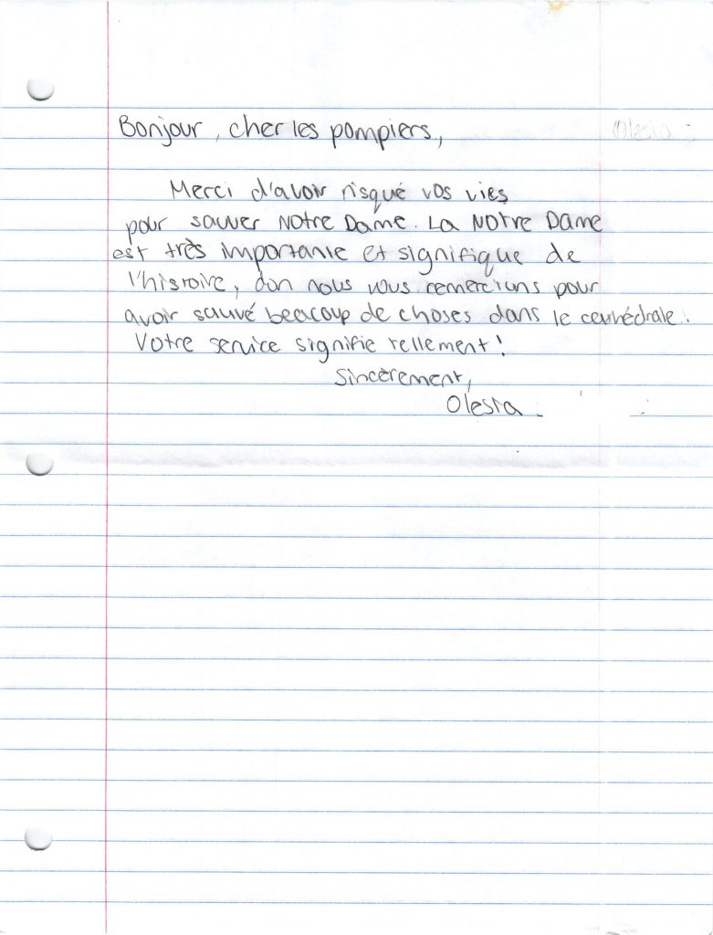 lettres US aux Sapeurs-pompiers de Paris